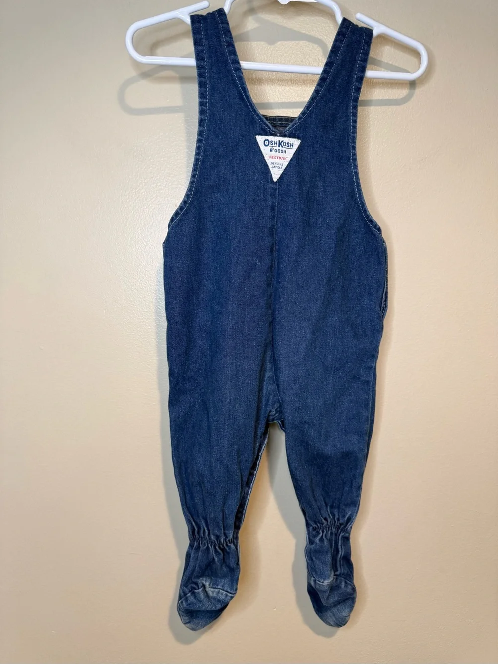 Vintage Oshkosh B'Gosh Footie Denim overalls - made in USA garment workers